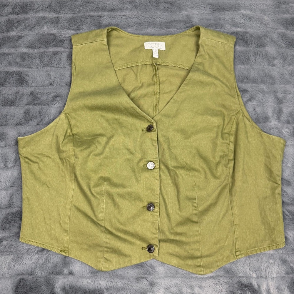 Sofia Jeans by Sofia Vergara Olive Green Button Front Vest XXL 20 30228318-C81